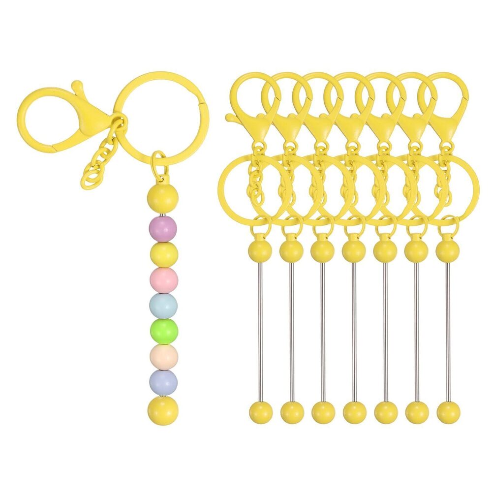 7989 8Pcs Beadable Keychain Bars, Metal Beaded Keychain Bars Bulk Blank